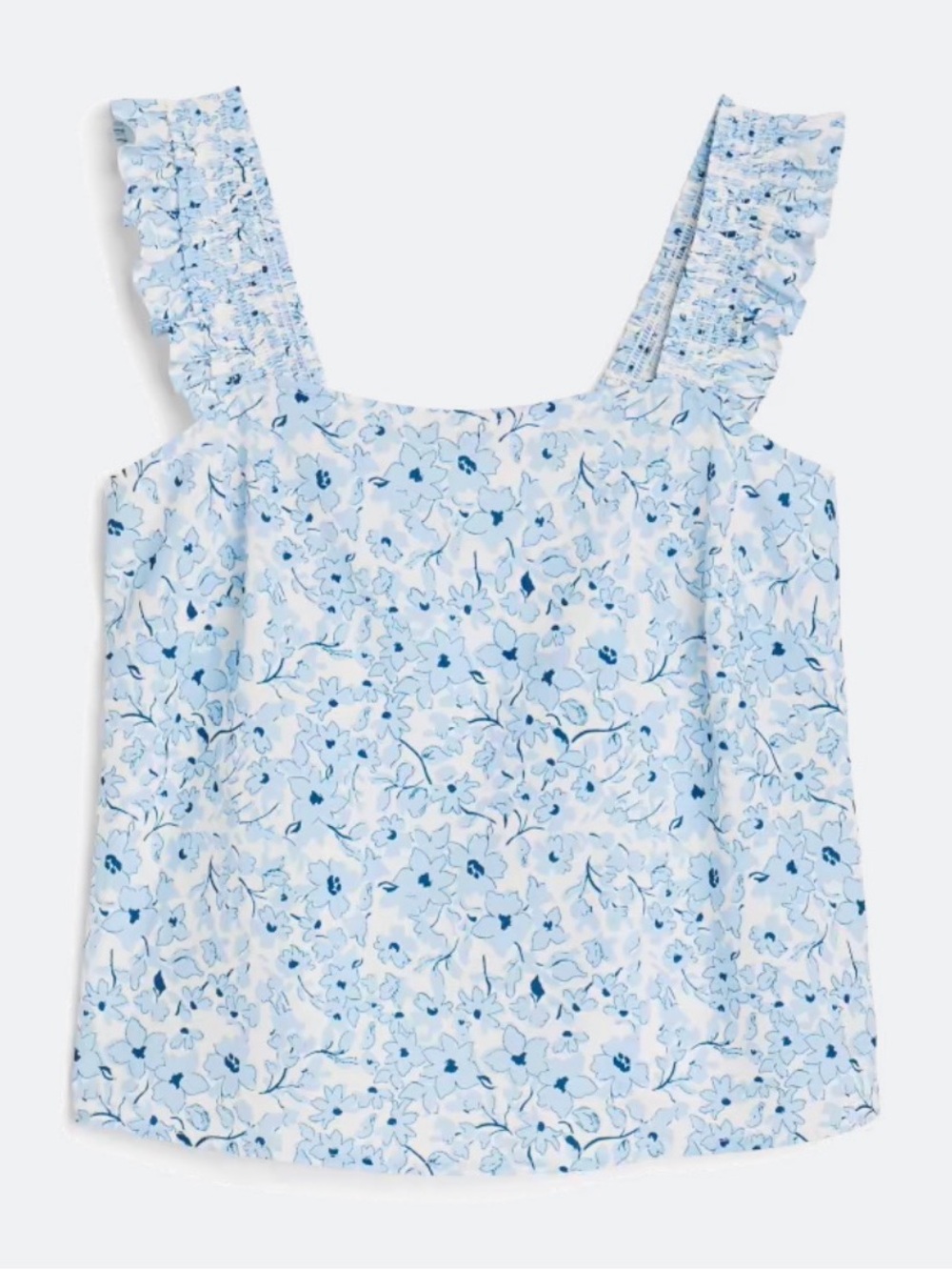 Lush Floral Square-Neck Ruffle Strap Tank - Light Blue